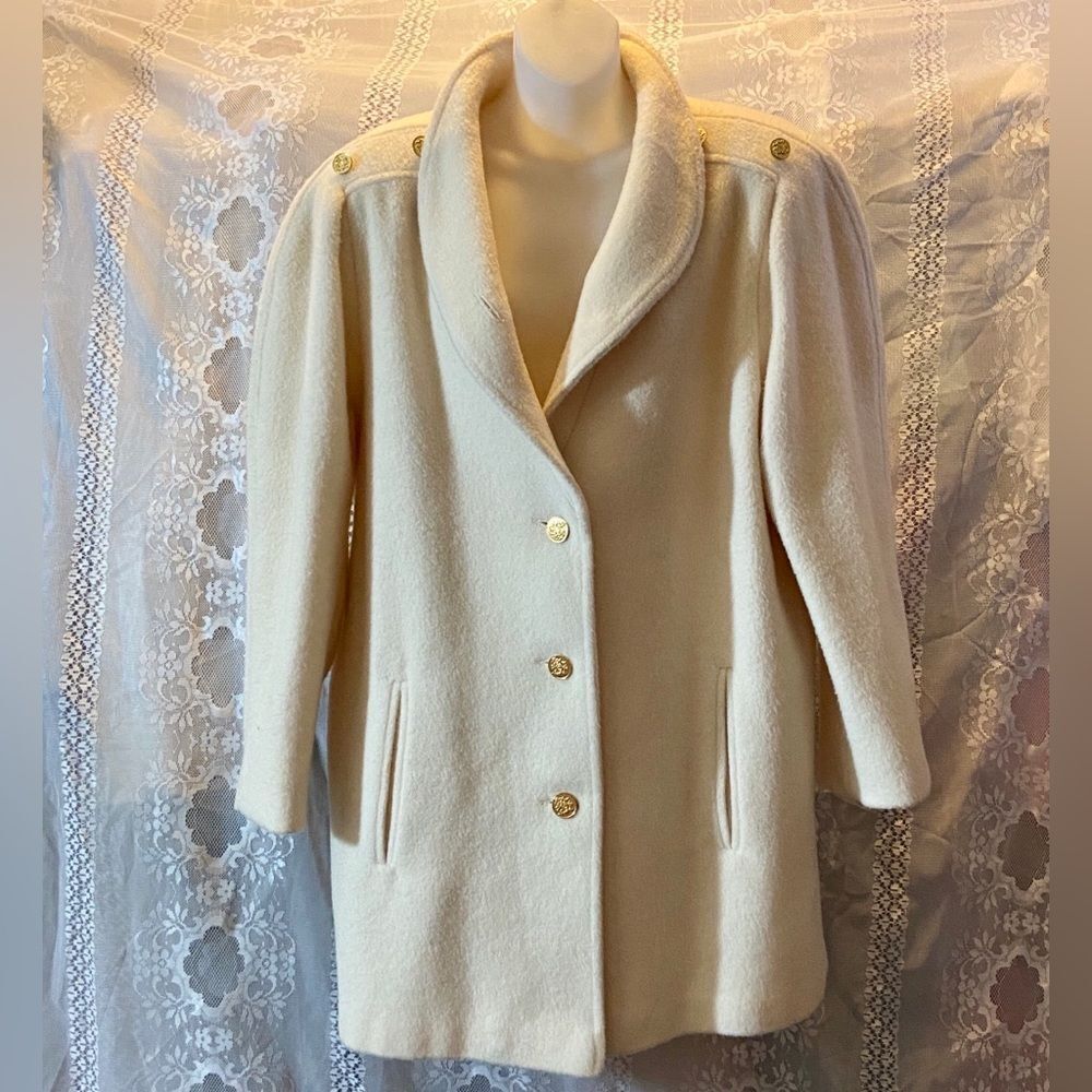 VTG, MICHELLE STUART MADE IN USA Chic Cream Pea Coat for Women Sz,Appropriate L